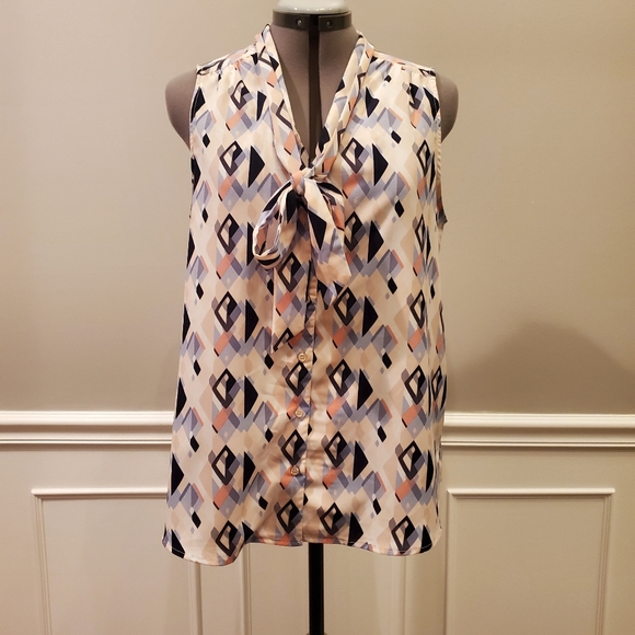 Rachel Zoe Large Peach, Light Blue, and Navy Sleeveless Blouse - Picture 1 of 3